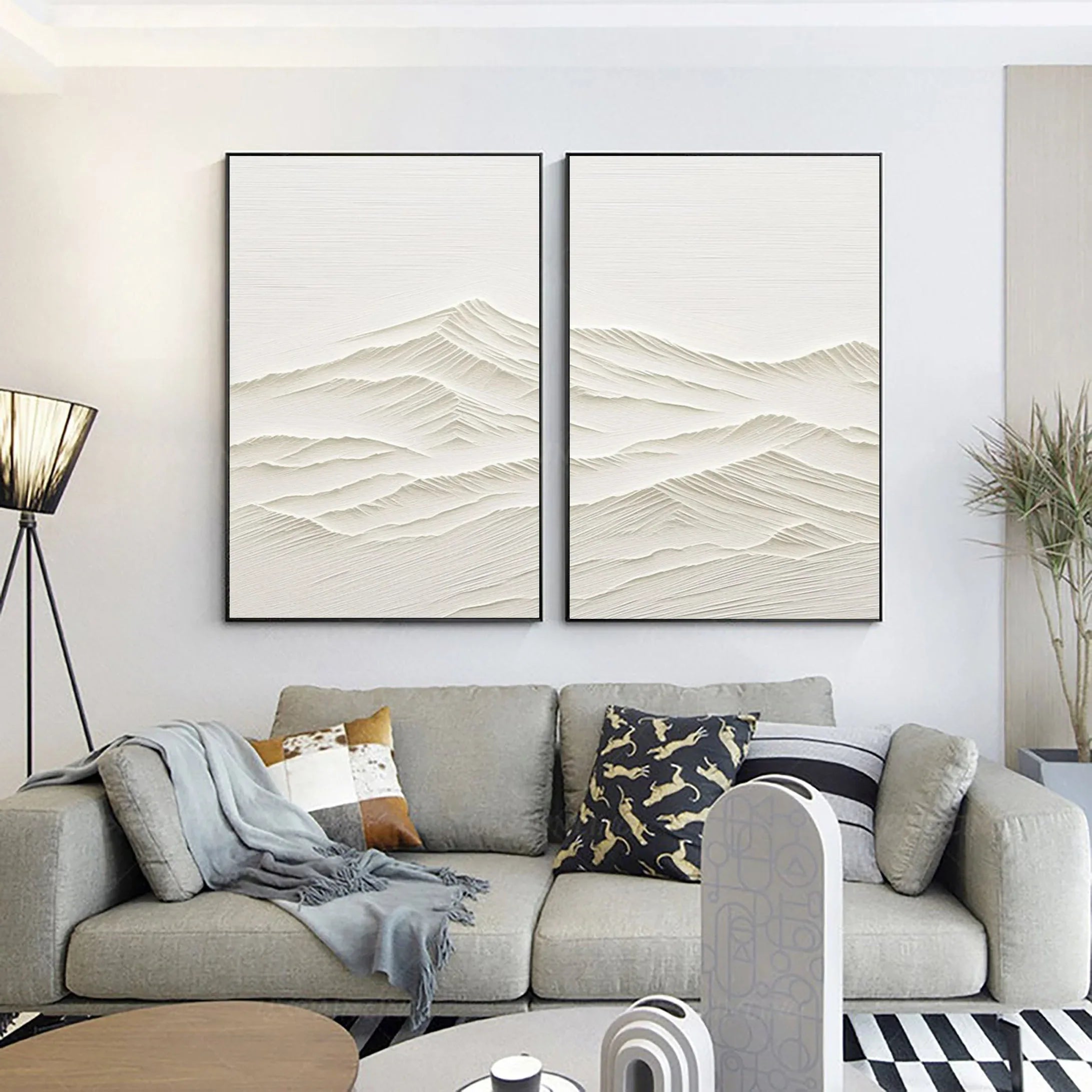Horizon Drift SET OF 2-Wabi Sabi Style Symmetrical Shallow Rice Mountain Texture Wall Art