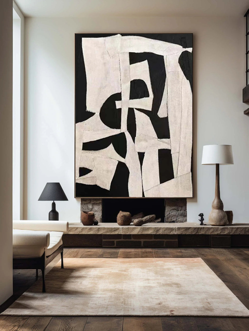 Abstract Harmony-Modern Minimalist Decoration Black and White Geometric Block Abstract Wall Art