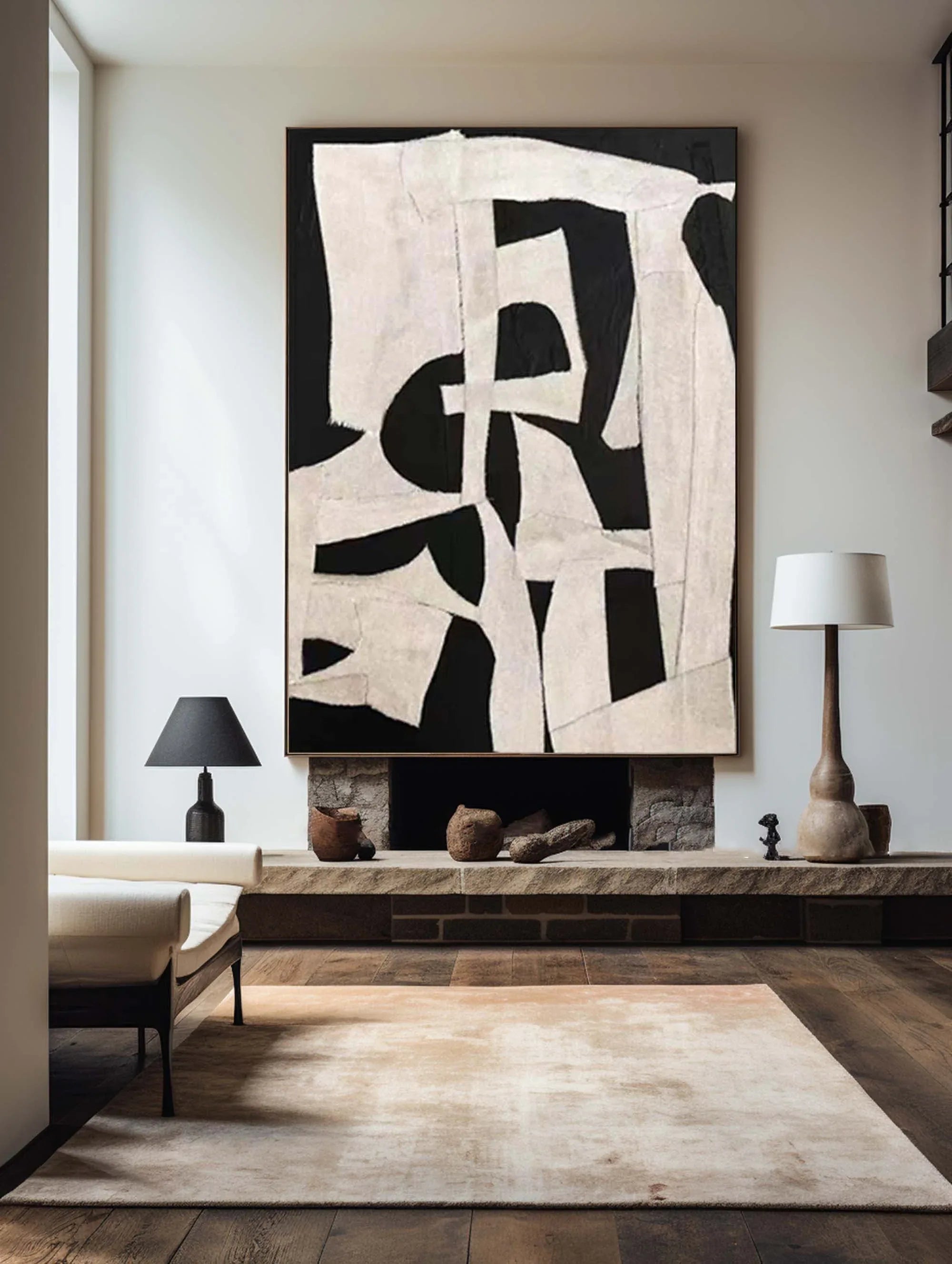 Abstract Harmony-Modern Minimalist Decoration Black and White Geometric Block Abstract Wall Art
