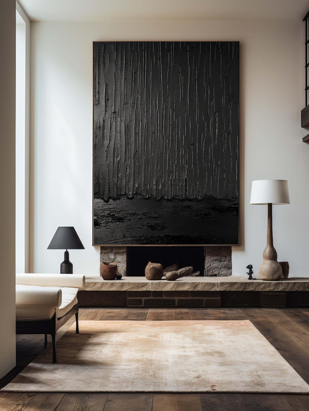 Shadows of Rain-Black Rain Curtain Abstract Thick Texture Oil Painting Wall Art