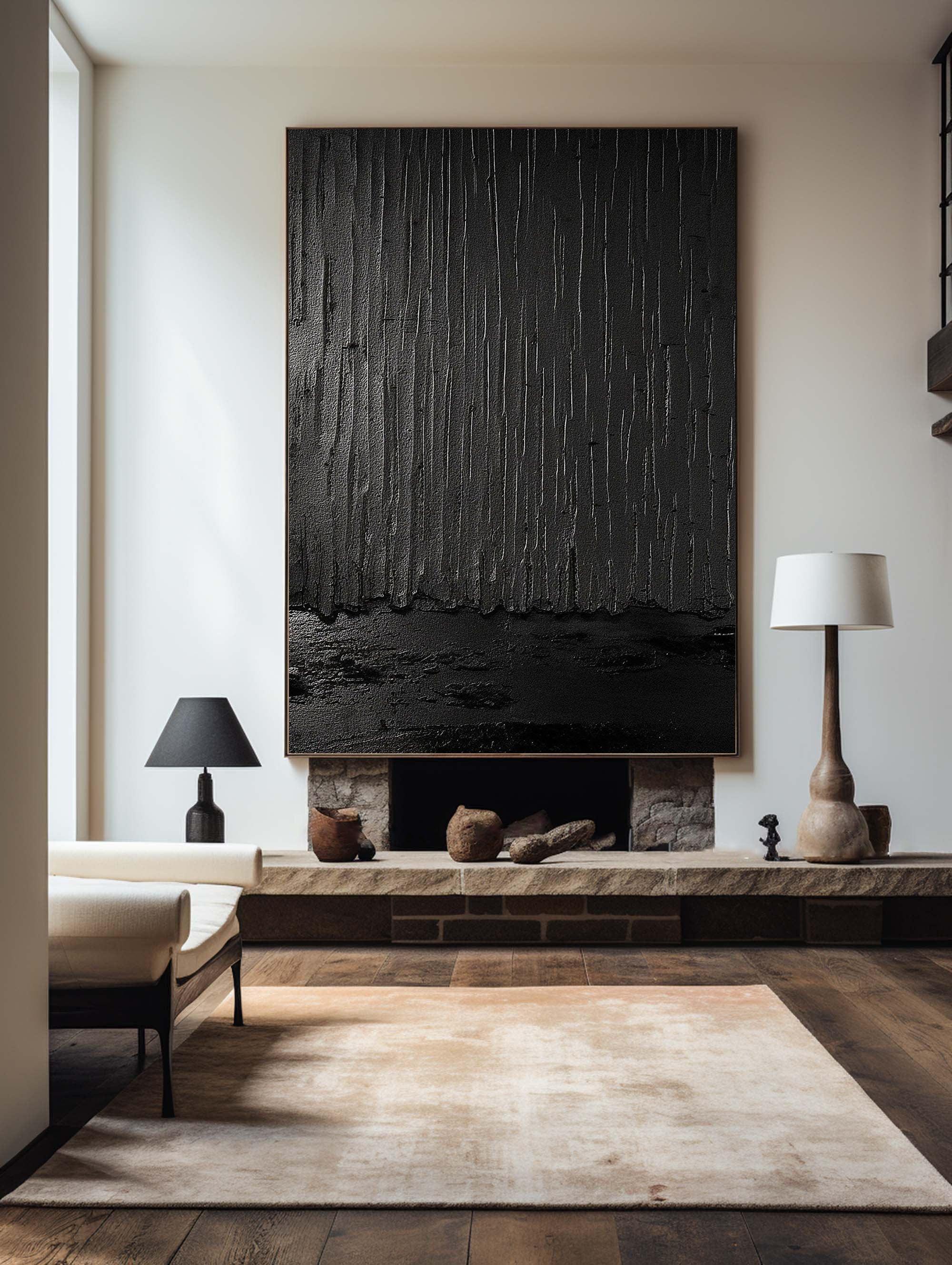 Shadows of Rain-Black Rain Curtain Abstract Thick Texture Oil Painting Wall Art