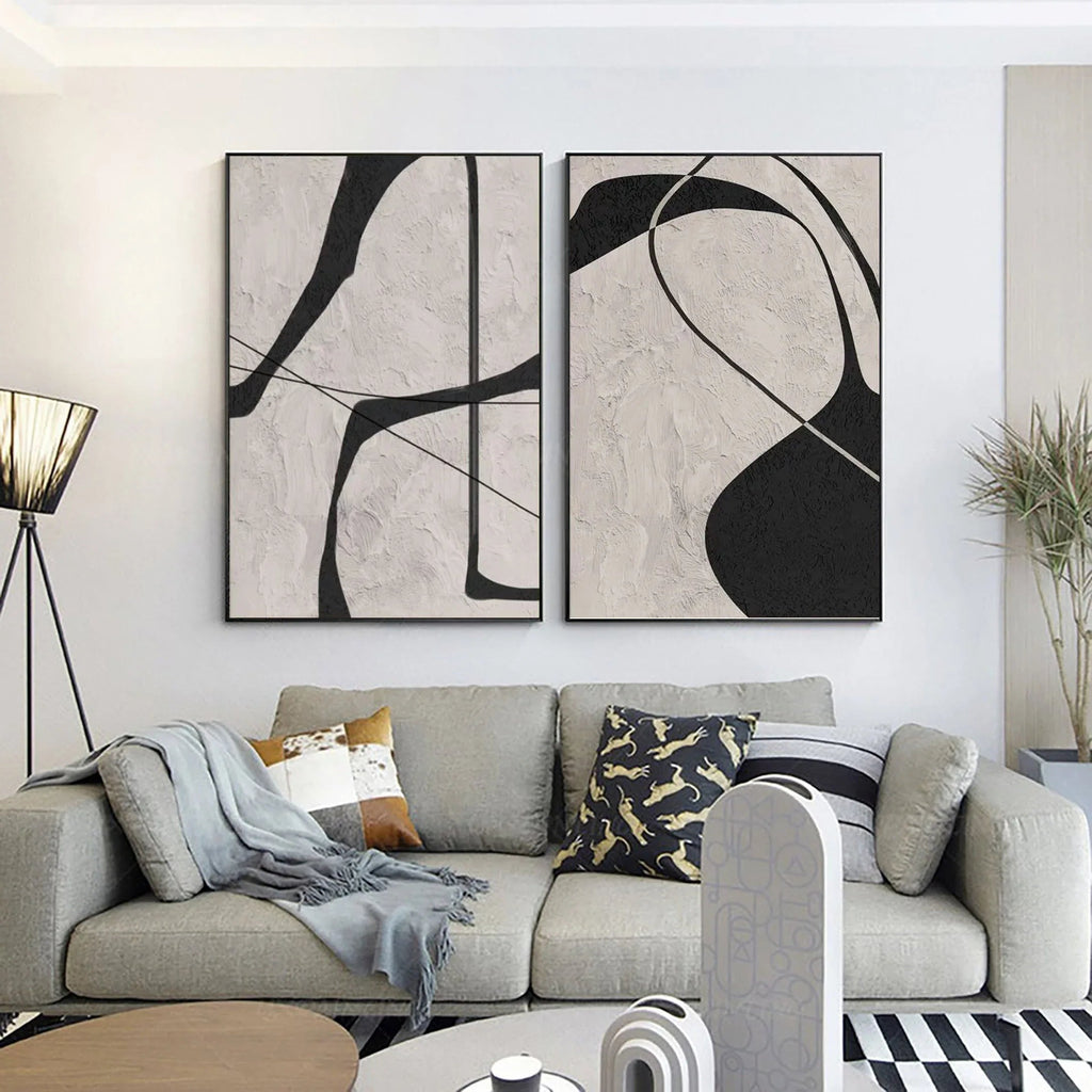 Balanced Curvature SET OF 2 - Modern Interior Minimalist Geometric Lines Wabi Sabi Style Vertical Wall Art