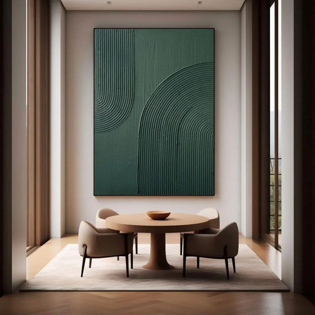 Emerald Echoes-Modern Minimalist Dark Green Curved Abstract Geometric Wall Art