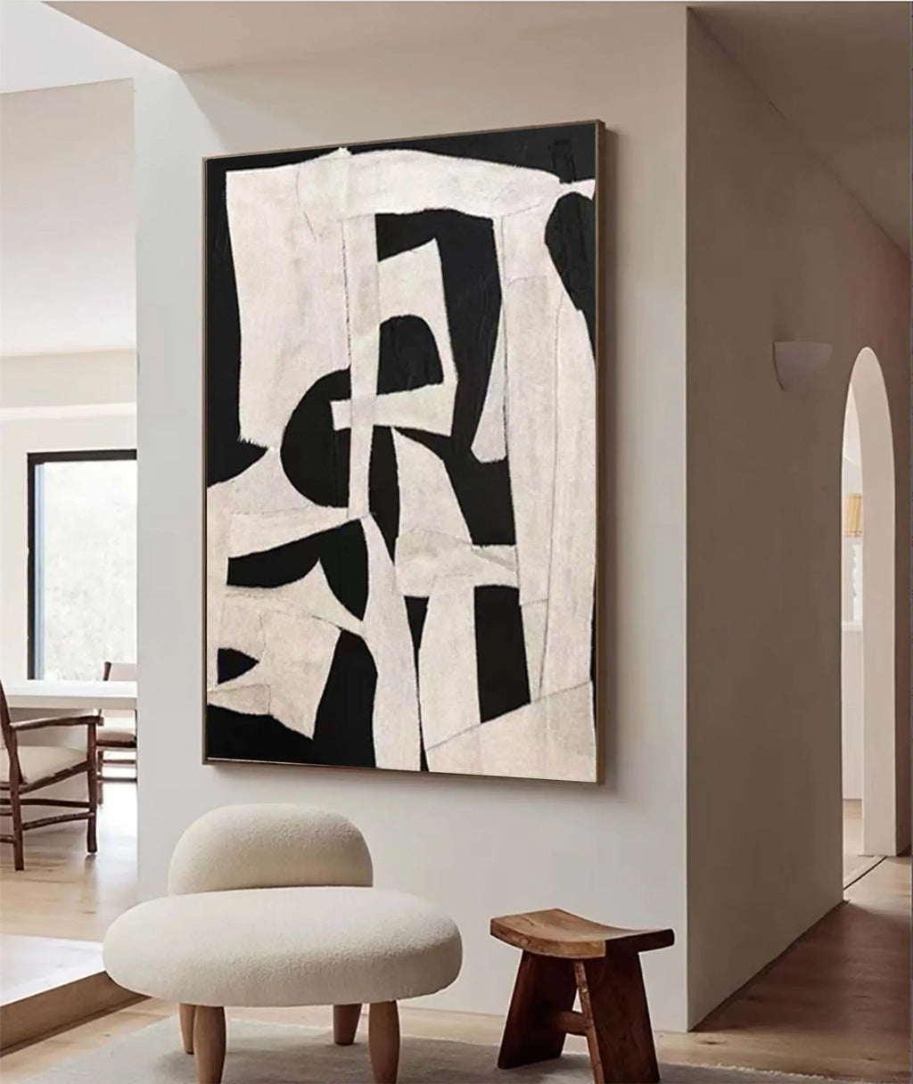 Abstract Harmony-Modern Minimalist Decoration Black and White Geometric Block Abstract Wall Art