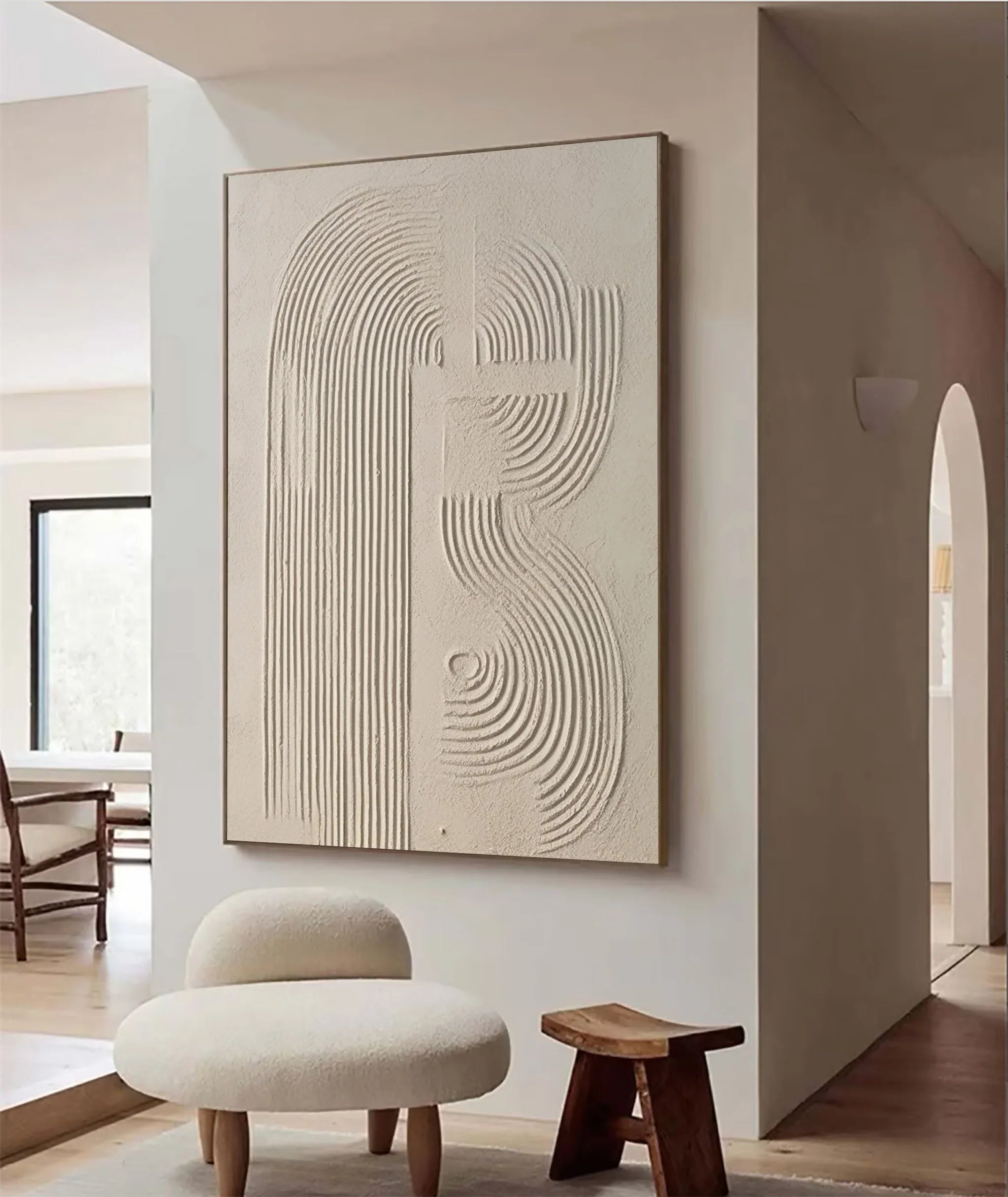 Linear Harmony in Sandstone-Modern Minimalist Three-Dimensional Shallow Meter Curve Abstract Wall Art
