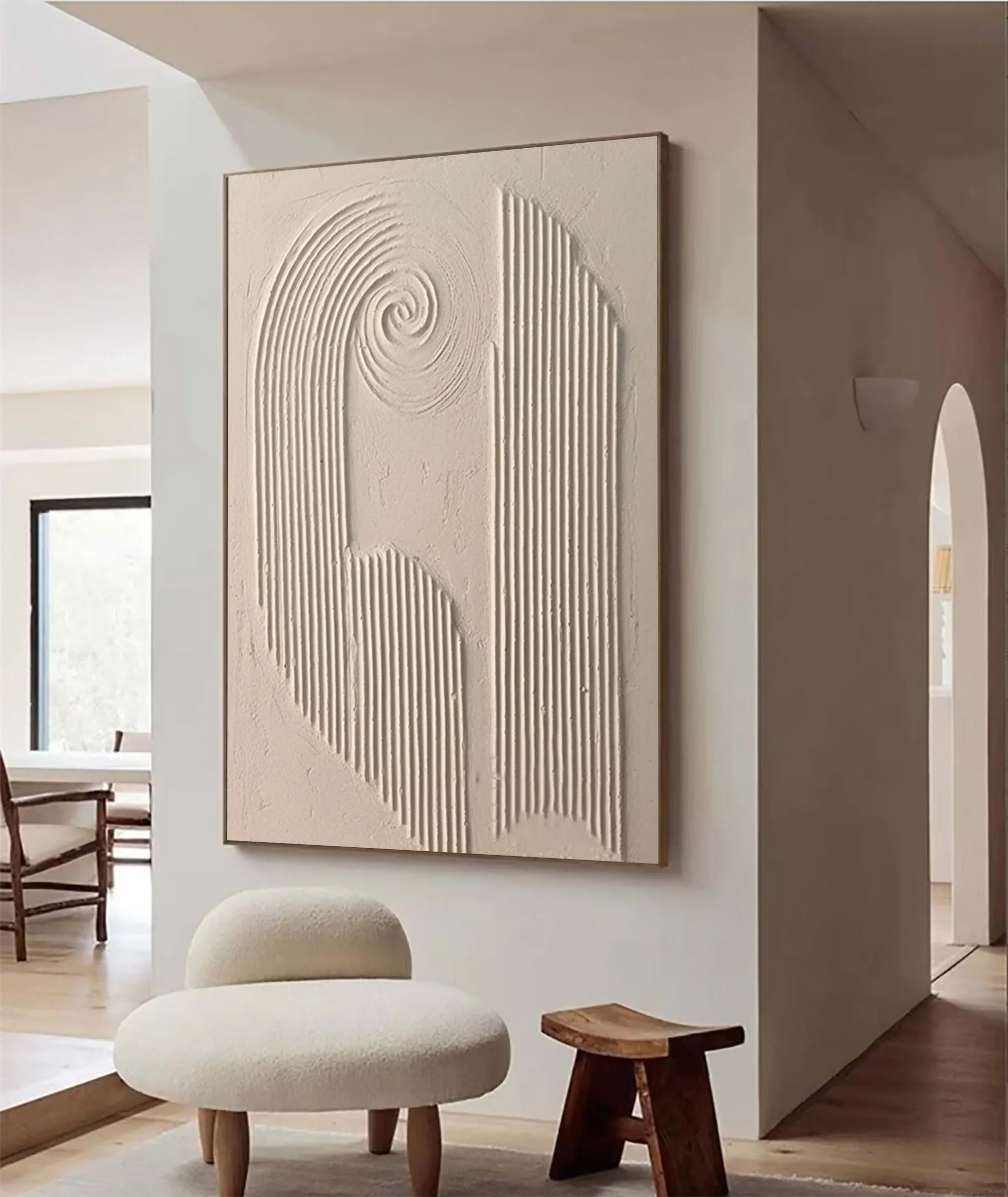 Spiral Harmony Textured Art-Geometric Spiral Vertical Line Wabi Sabi Abstract Wall Art
