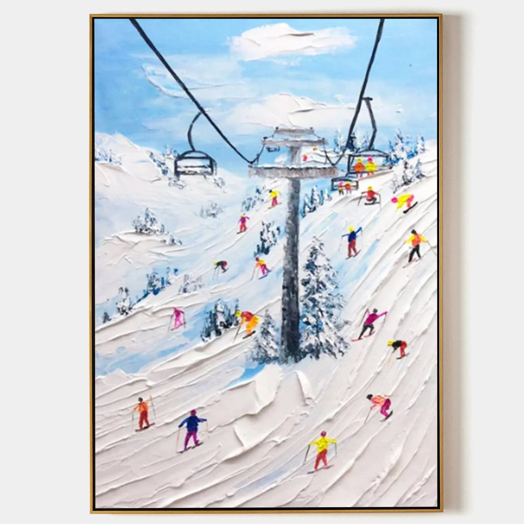 Alpine Adventure-Hand Drawn Thick Coated Ski Texture Oil Painting Wall Art