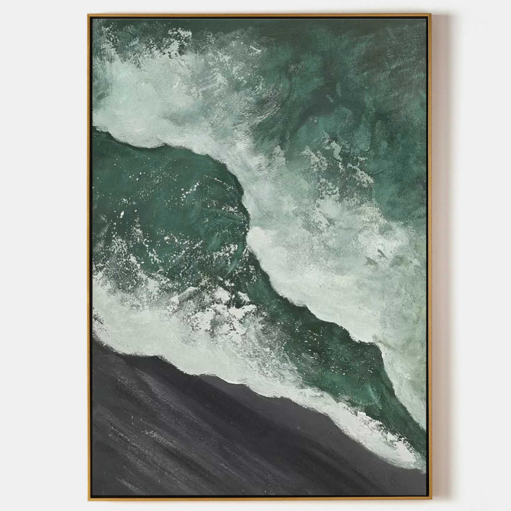 Emerald Tide-Hand Drawn Dark Green 3D Texture Wave Abstract Wall Art