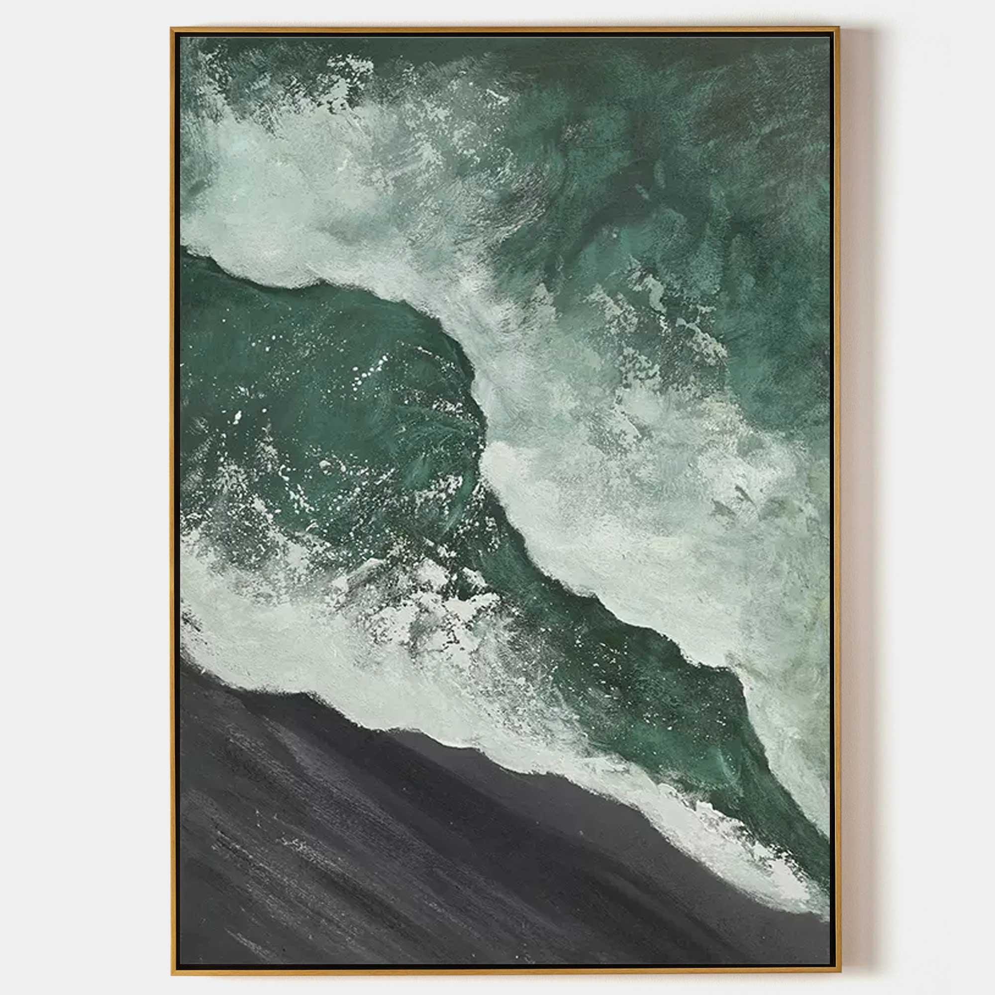 Emerald Tide-Hand Drawn Dark Green 3D Texture Wave Abstract Wall Art