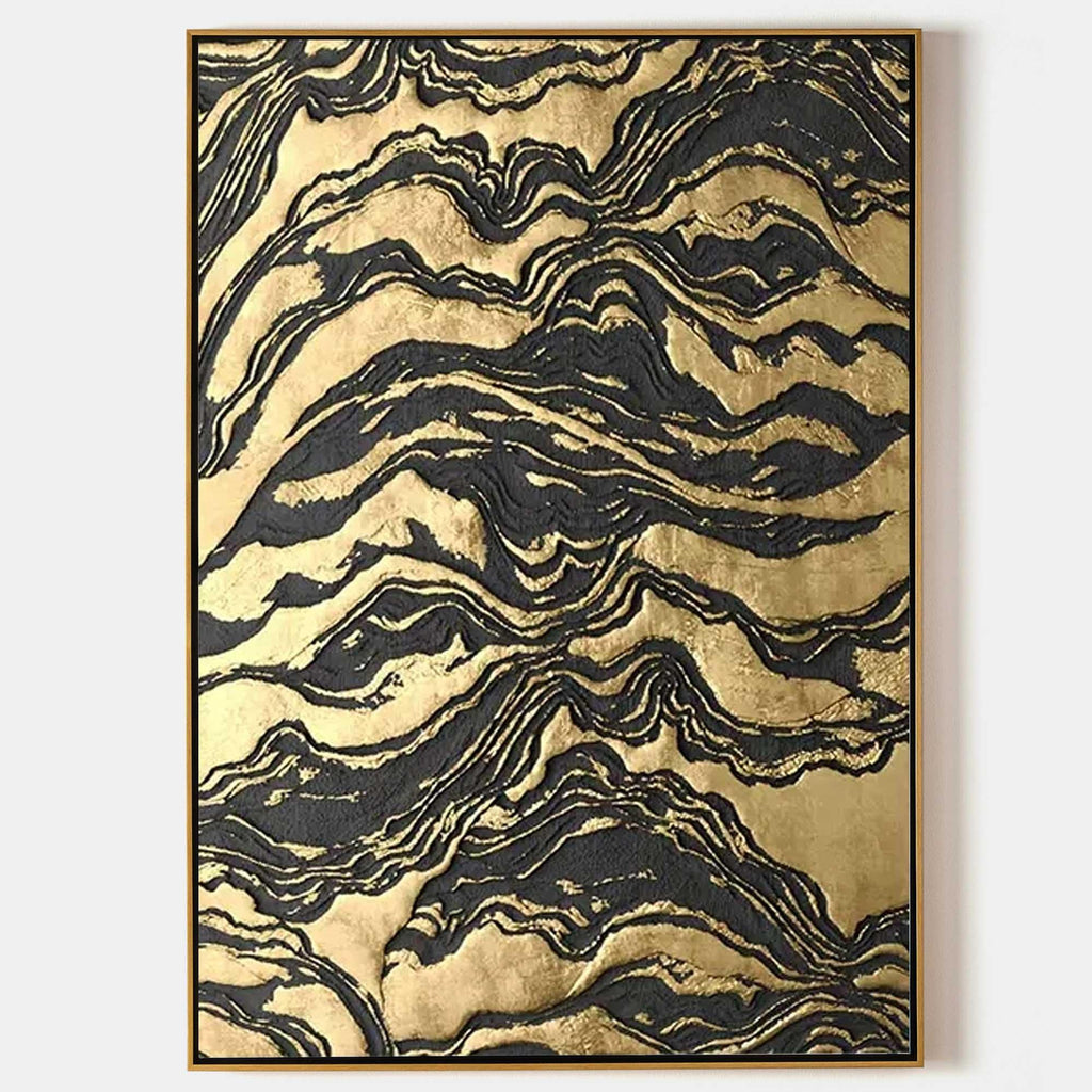Golden Erosion-Black Gold Layered Texture Abstract Oil Painting Wall Art