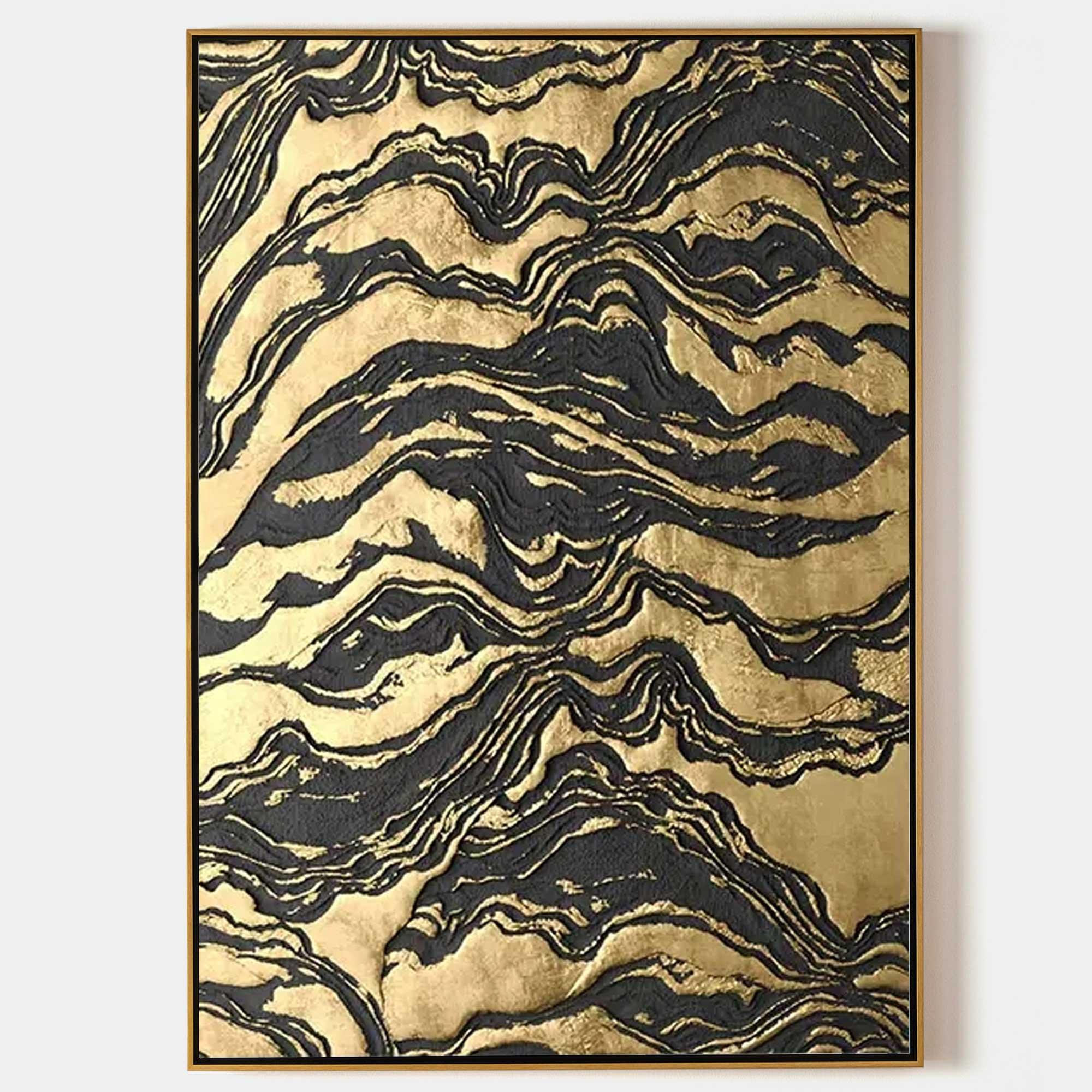 Golden Erosion-Black Gold Layered Texture Abstract Oil Painting Wall Art