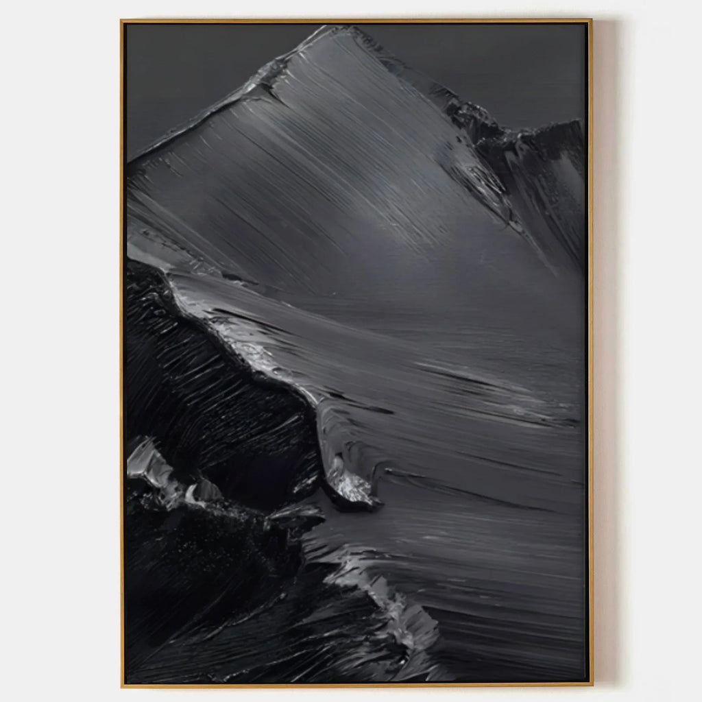 Midnight Peaks Vertical Art-Minimalist Oil Painting Wall Art with Mountain Scenery Texture