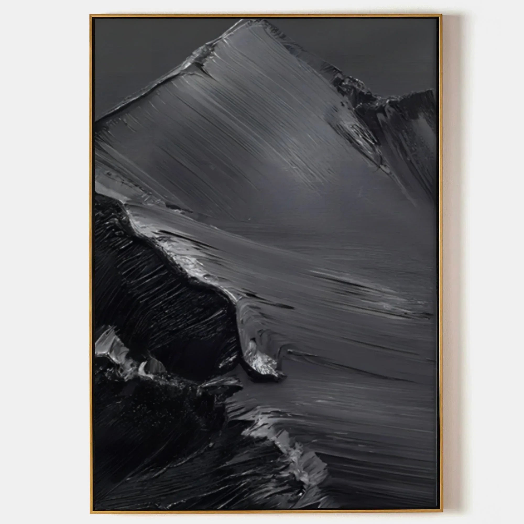 Midnight Peaks Vertical Art-Minimalist Oil Painting Wall Art with Mountain Scenery Texture