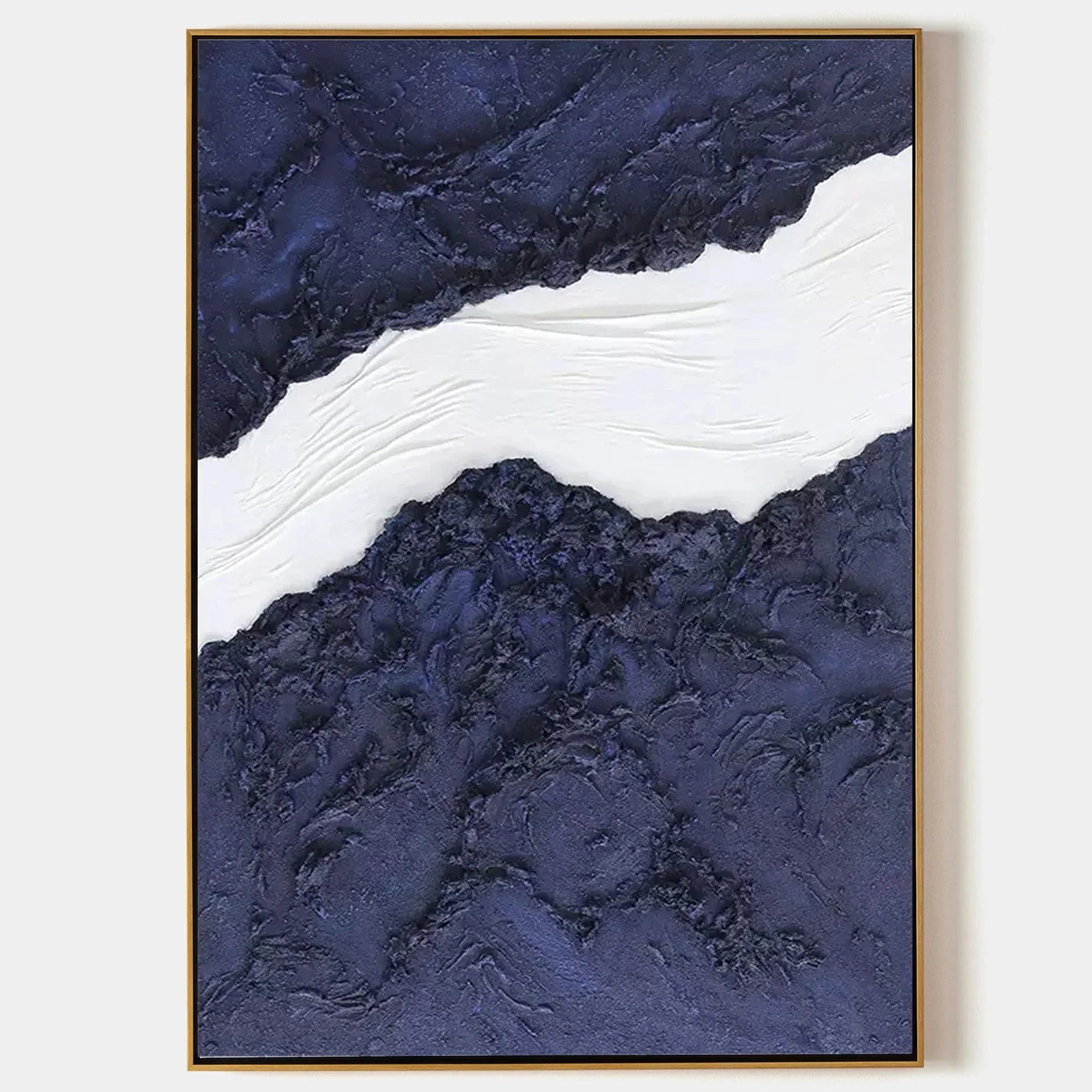 Indigo Divide-Modern Minimalist Blue and White Layered Texture Abstract Wall Art