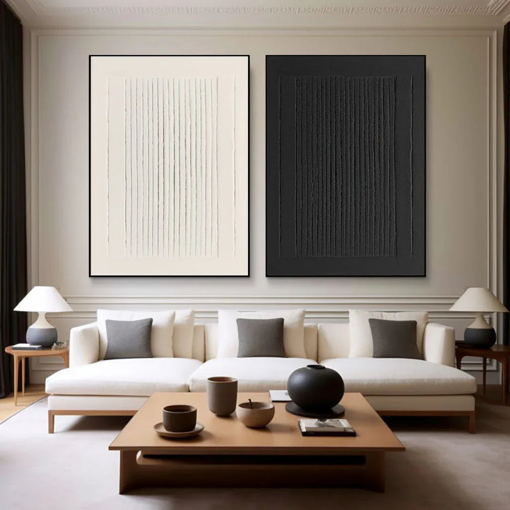 Dual Symmetry SET OF 2-Modern Minimalist Geometric Vertical Stripes Texture Abstract Wall Art