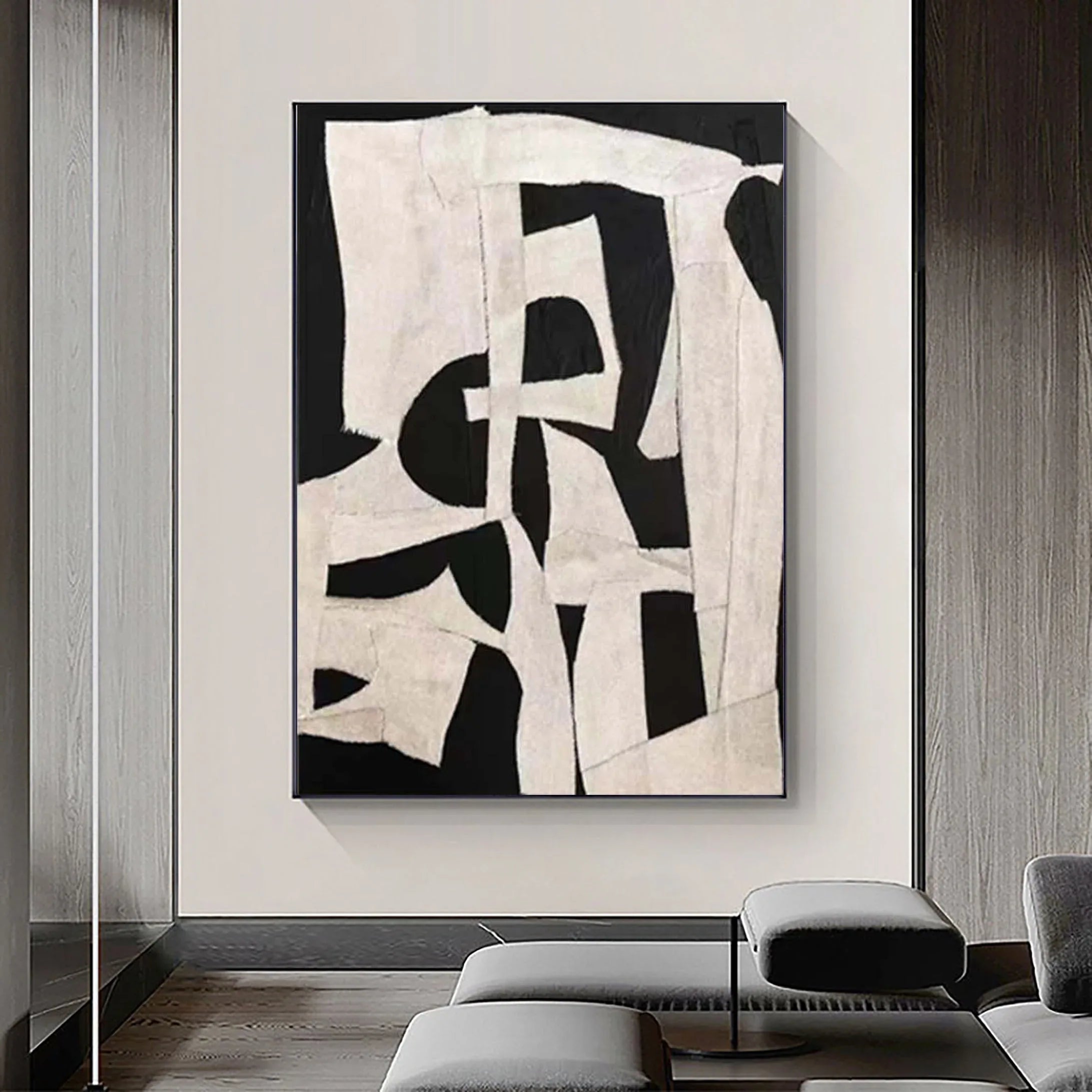Abstract Harmony-Modern Minimalist Decoration Black and White Geometric Block Abstract Wall Art