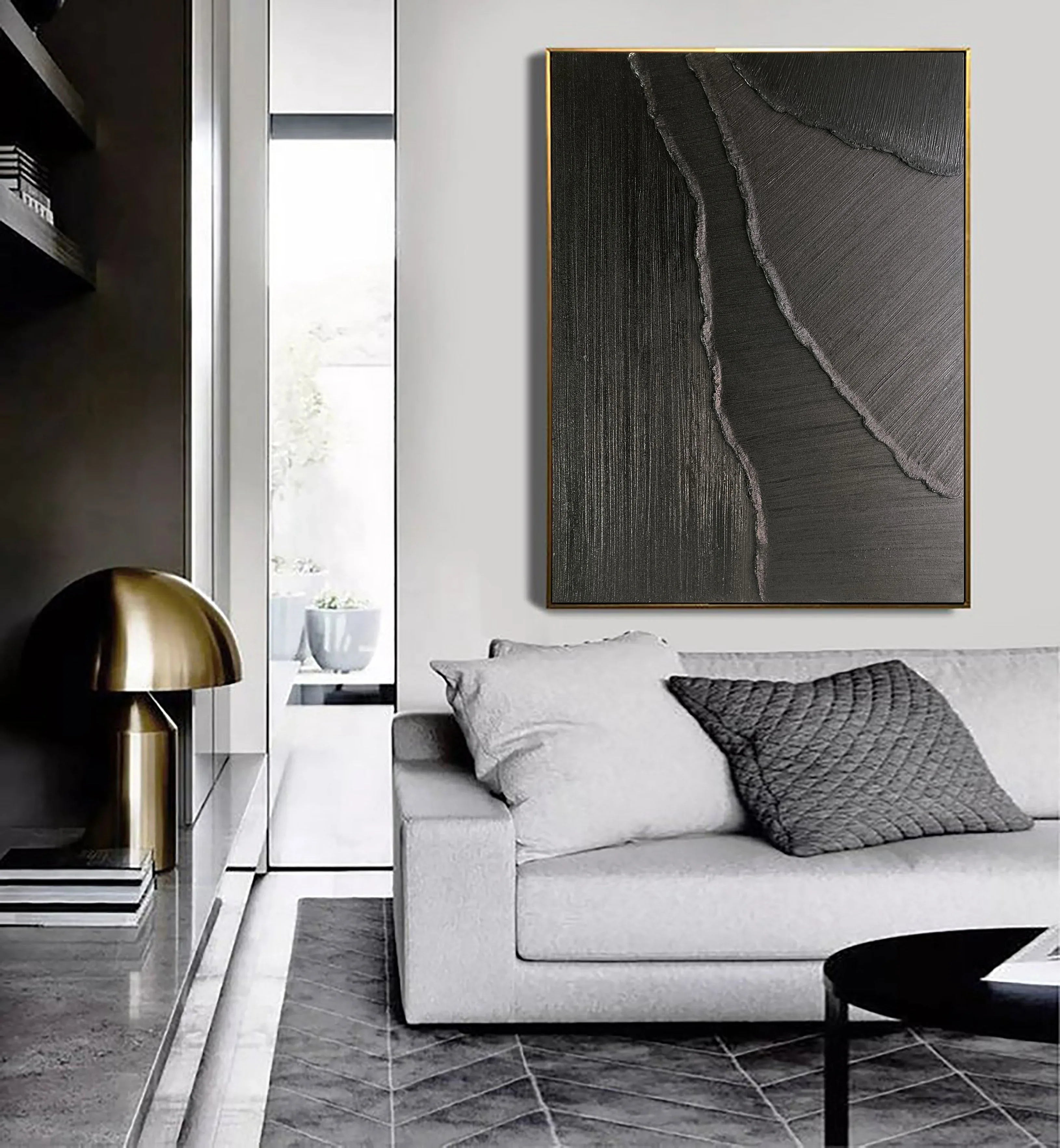 Dark Rift-Minimalist Black and Gray Textured Lines and Abstract Wall Art in Modern Interior Design