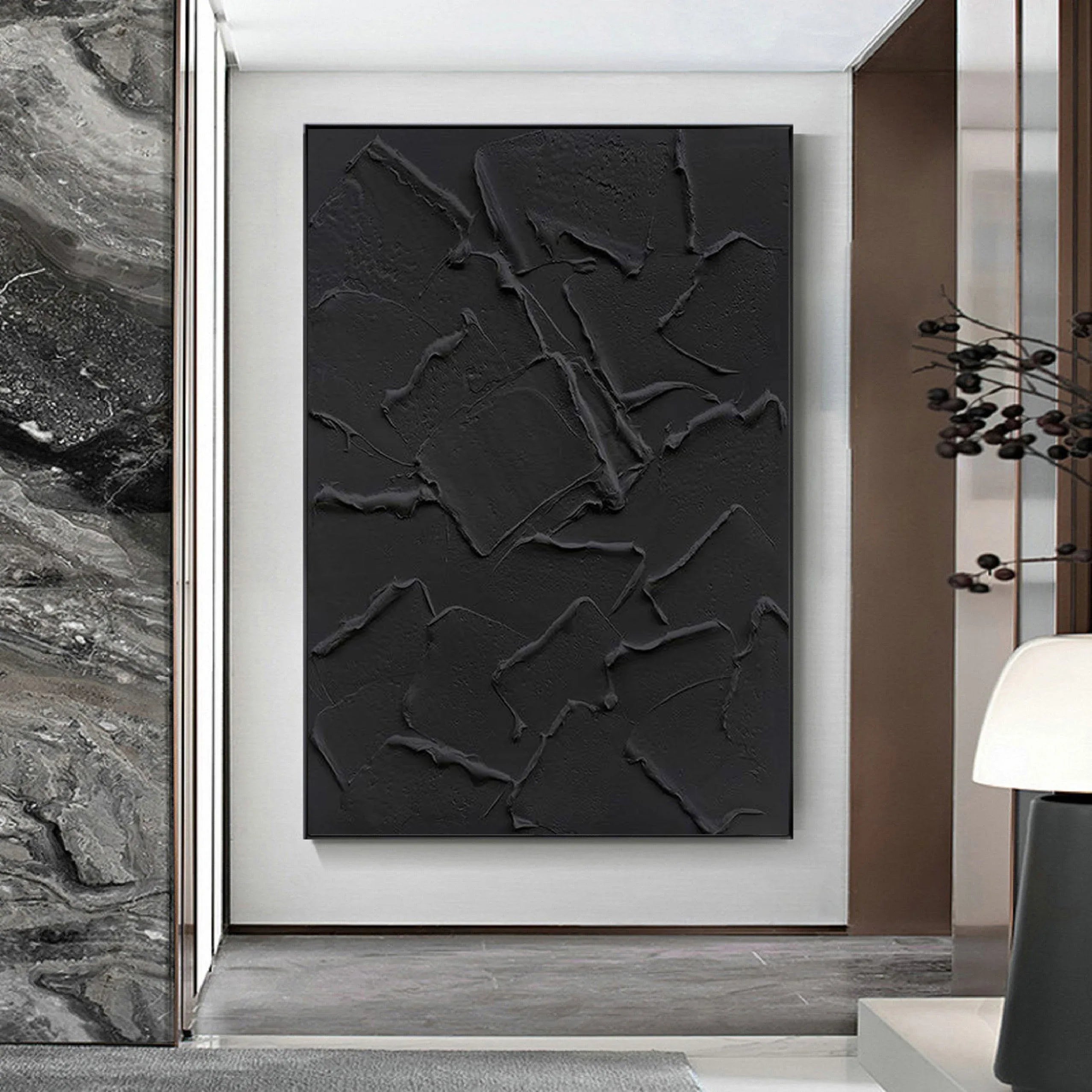 Shadow Layers-Minimalist pure black three-dimensional abstract wall art