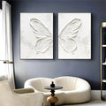 Ethereal Butterfly Diptych Set Of 2-Symmetrical Pure White Three-Dimensional Butterfly Minimalist Abstract Wall Art