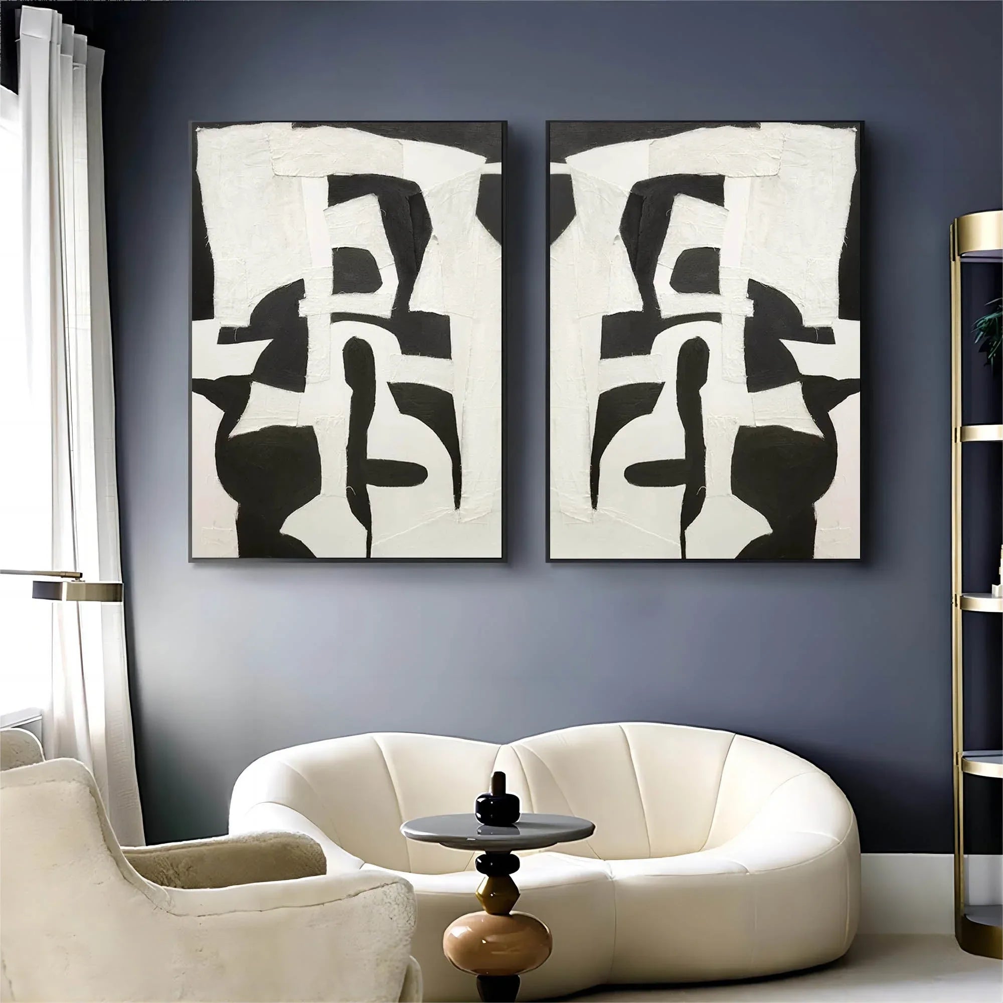 Monochrome Harmony SET OF 2-Modern Minimalist Abstract Geometric Block Wall Art