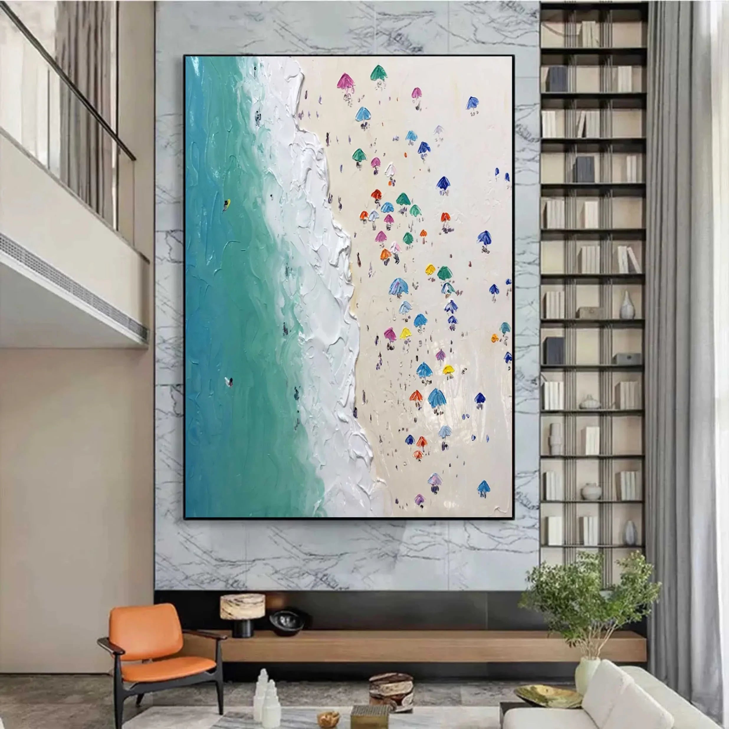 Shoreline Serenity-Vertical 3D Beach Abstract Texture Wall Art