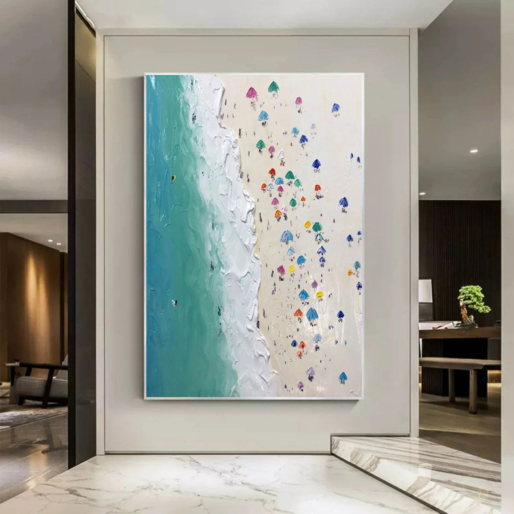 Shoreline Serenity-Vertical 3D Beach Abstract Texture Wall Art