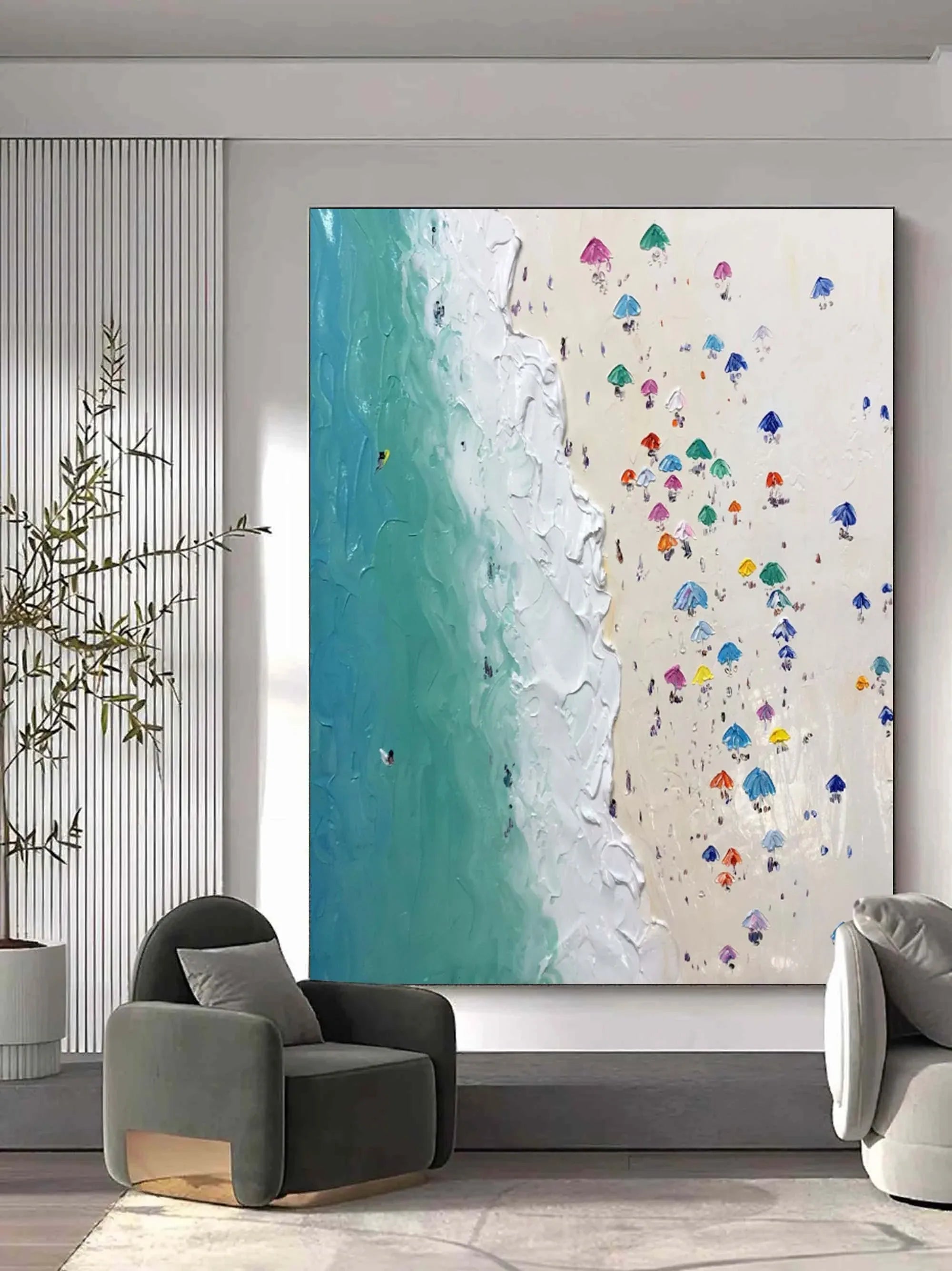 Shoreline Serenity-Vertical 3D Beach Abstract Texture Wall Art