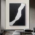 Divided Harmony-Black and White Flowing Abstract Hand-Painted Oil Painting Wall Art