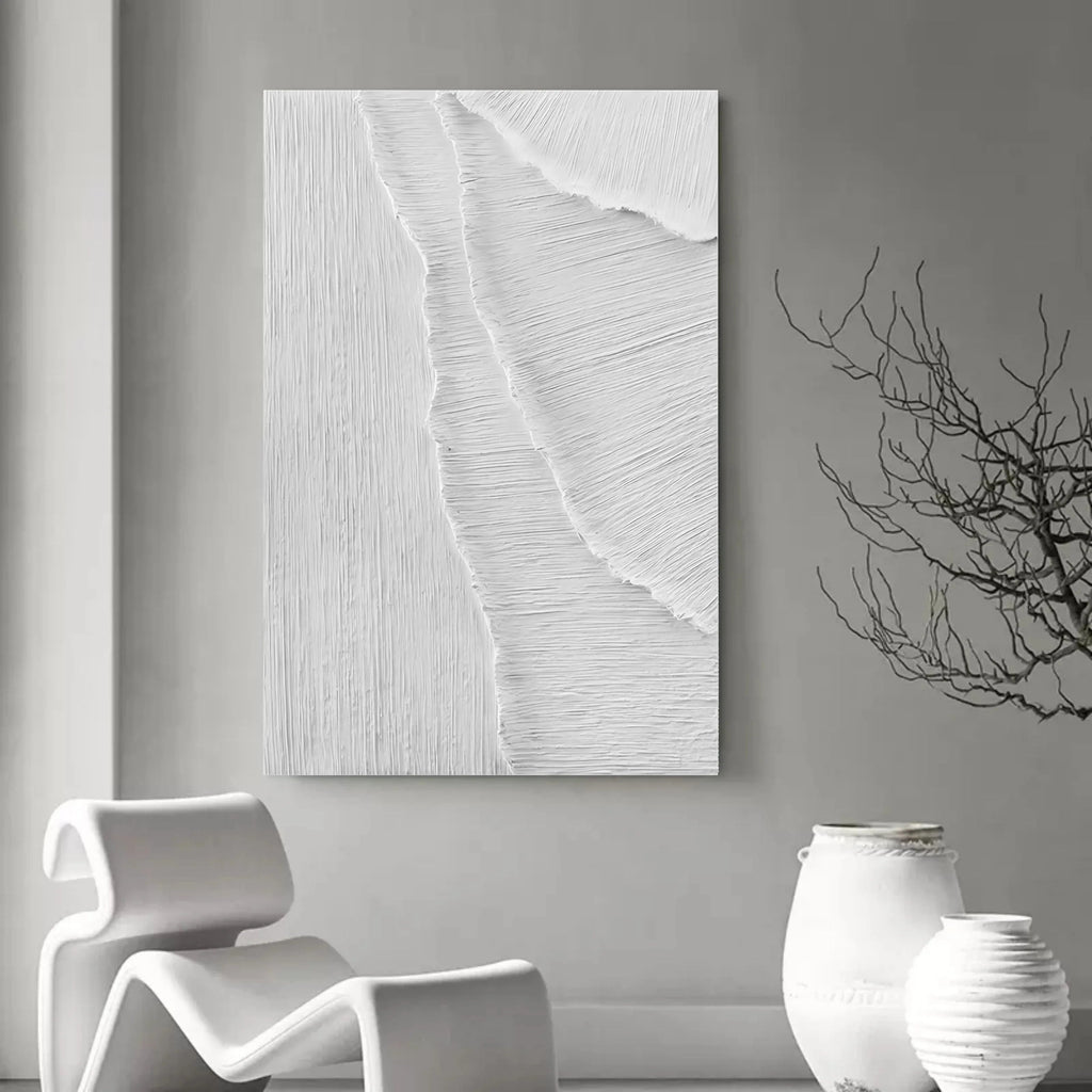 Minimalist Textured Layers-Minimalist Pure White Line Texture Wall Art