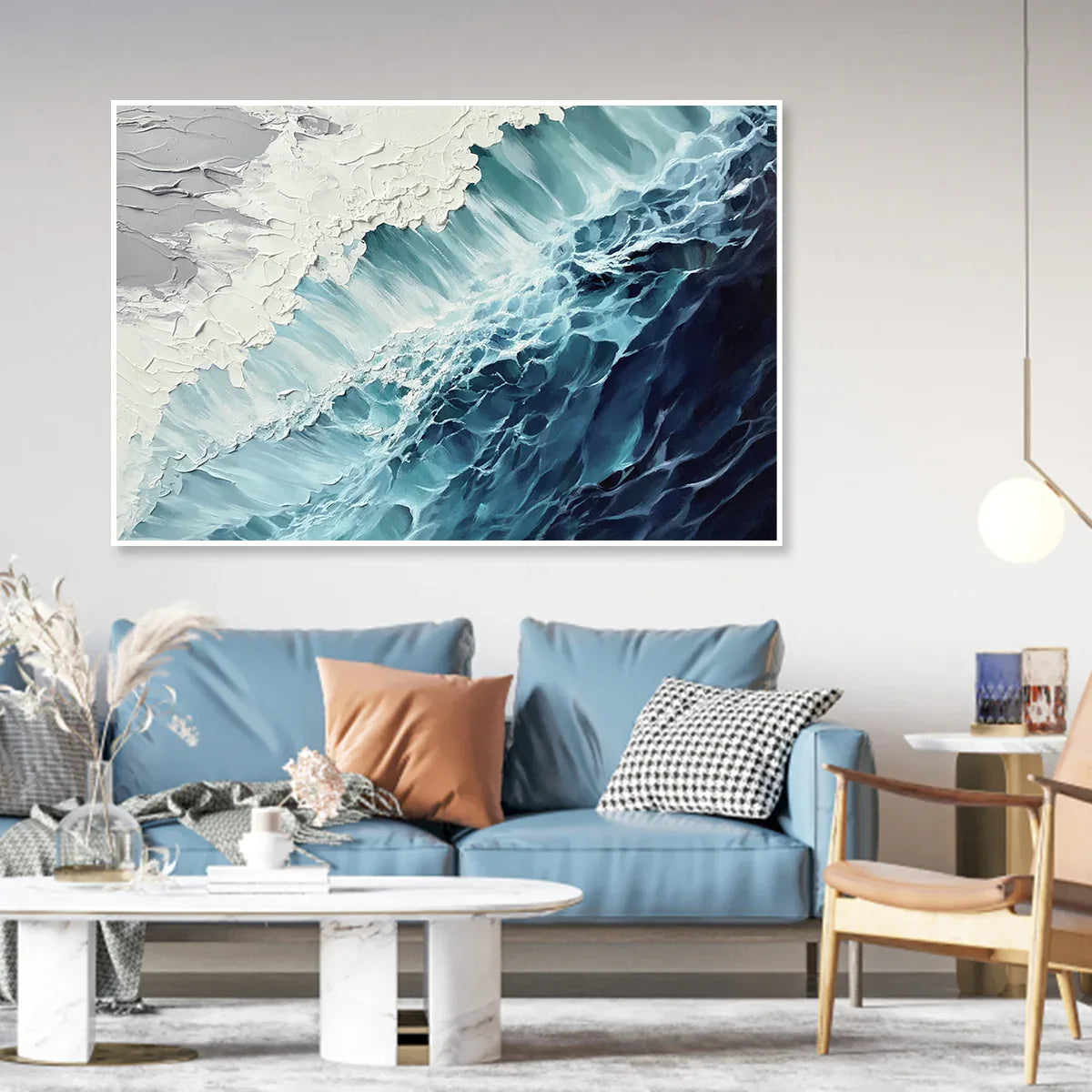 Ocean's Embrace-3D Deep Blue Wave Abstract Wall Art#AB26101