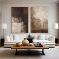 Earthy Elegance Abstract Diptych Set Of 2 - Double-Sided Vertical Banner Abstract Texture Wall Art in Earthy Colors