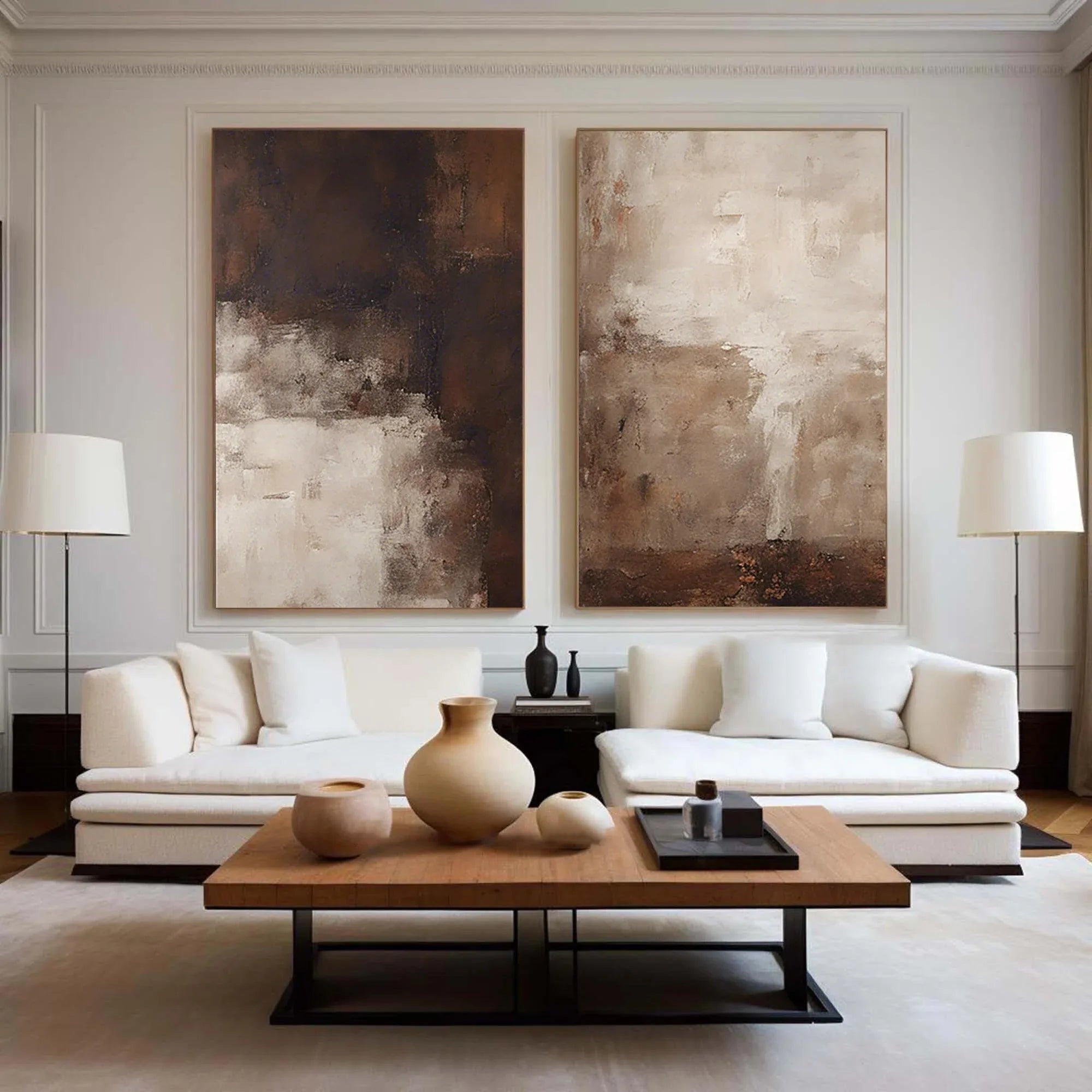 Earthy Elegance Abstract Diptych Set Of 2 - Double-Sided Vertical Banner Abstract Texture Wall Art in Earthy Colors