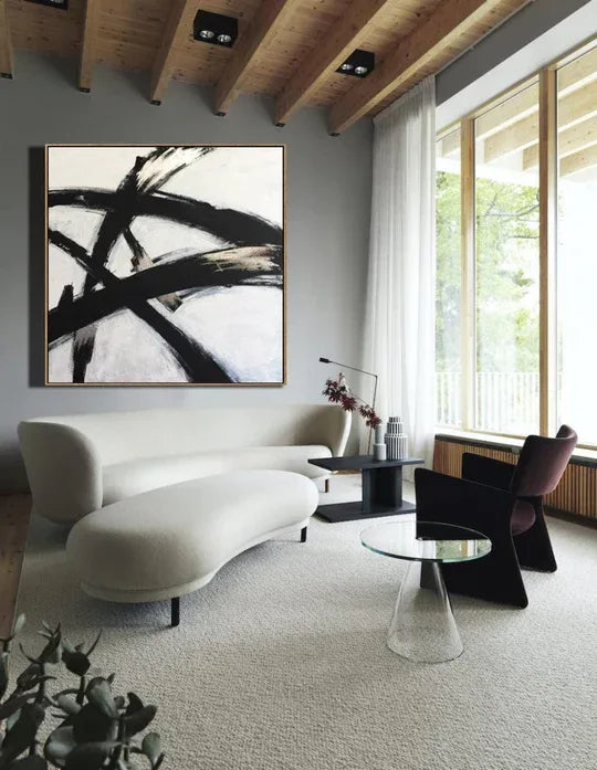 Simplicity in Lines-Minimalist Abstract Black and Gold Brushwork Dance Texture Wall Art