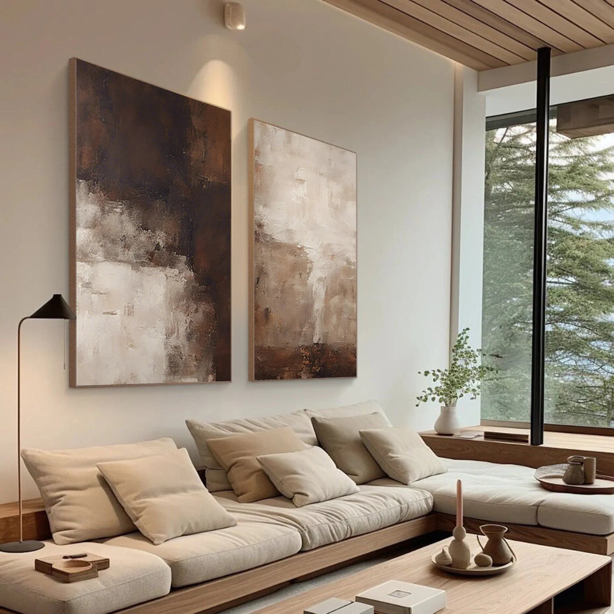 Earthy Elegance Abstract Diptych Set Of 2 - Double-Sided Vertical Banner Abstract Texture Wall Art in Earthy Colors