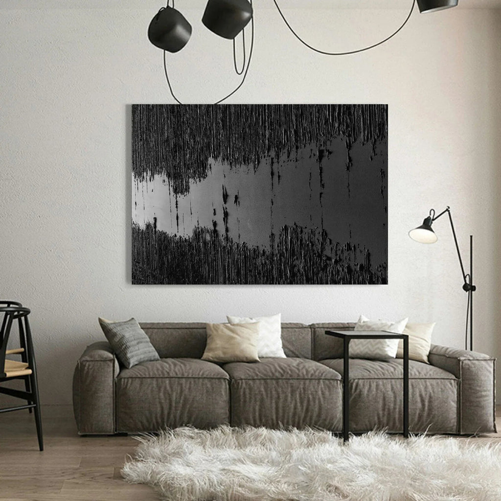 Fracture Flow-Black River Stripe Texture Abstract Wall Art in Modern Home Decoration