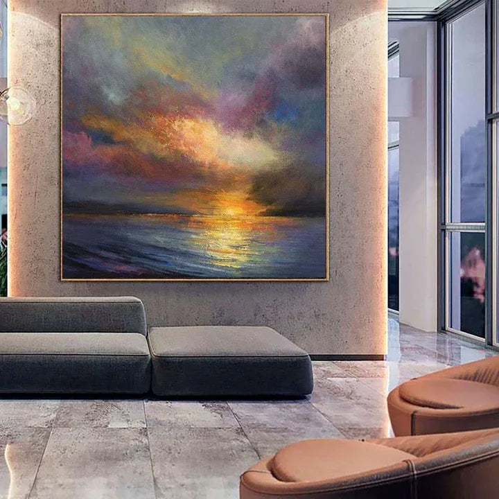 Chromatic Sunset Sea-Modern Minimalist Sunset Sea Sunset Texture Oil Painting Wall Art