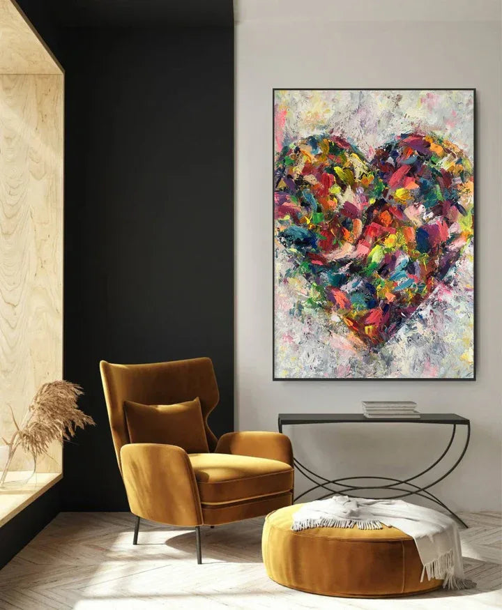 Heart of Abstraction-Vertical Hand-Painted Color Weaving Love Heart Abstract Wall Art