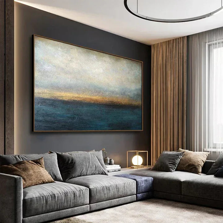 Horizon’s Golden Hush-Deep-Sea Gilding Texture Oil Painting Wall Art for Modern Interior Design