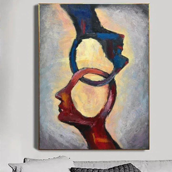 Interlocked Minds-Modern Abstract Consciousness Blending Ring Texture Wall Art