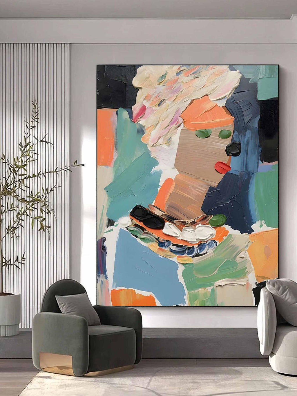 Modern Abstract Portrait Painting - Textured Artistic Expression on Canvas