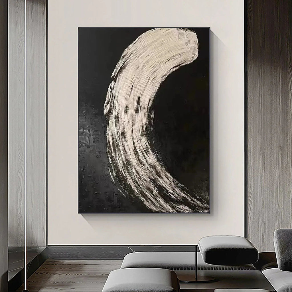 Eclipse Flow-Modern Minimalist Abstract Black and White Curved Texture Wall Art