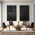 Set of Two Black Textured Abstract Wall Art - Minimalist Design