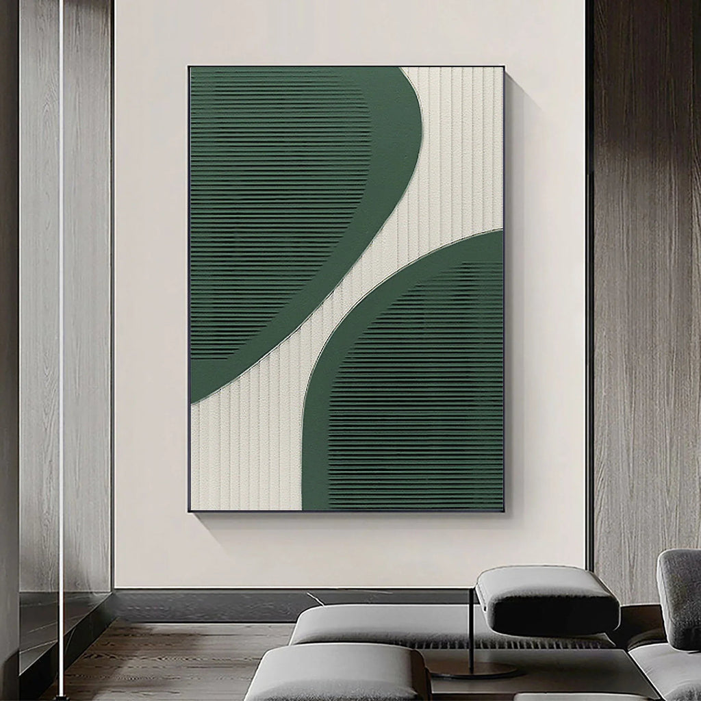 Curved Harmony-Modern Minimalist Green and White Curved Geometric Abstract Wall Art