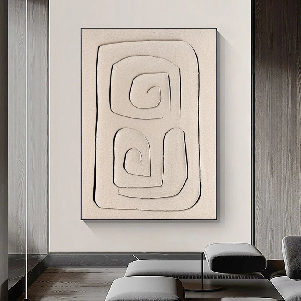 Mono Swirl Block-Wabi Sabi Abstract Wall Art with Spiral Minimalist Texture