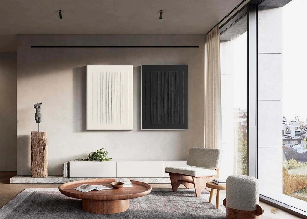Dual Symmetry SET OF 2-Modern Minimalist Geometric Vertical Stripes Texture Abstract Wall Art