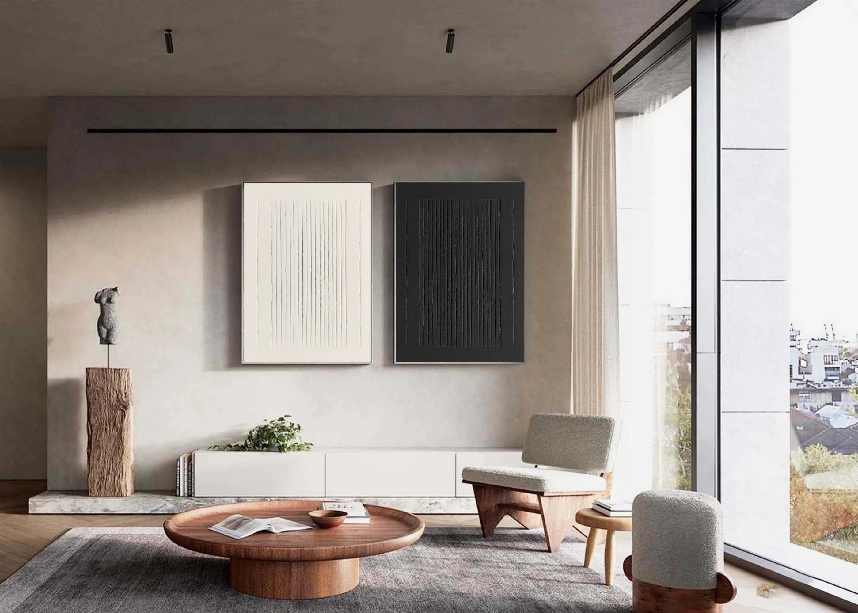 Dual Symmetry SET OF 2-Modern Minimalist Geometric Vertical Stripes Texture Abstract Wall Art