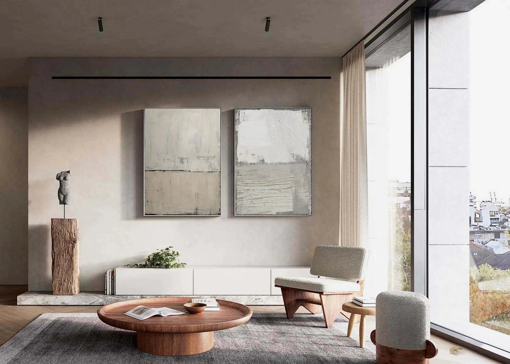 Neutral Duo Flow-Minimalist Duo-Textured Abstract Canvas Set OF 2