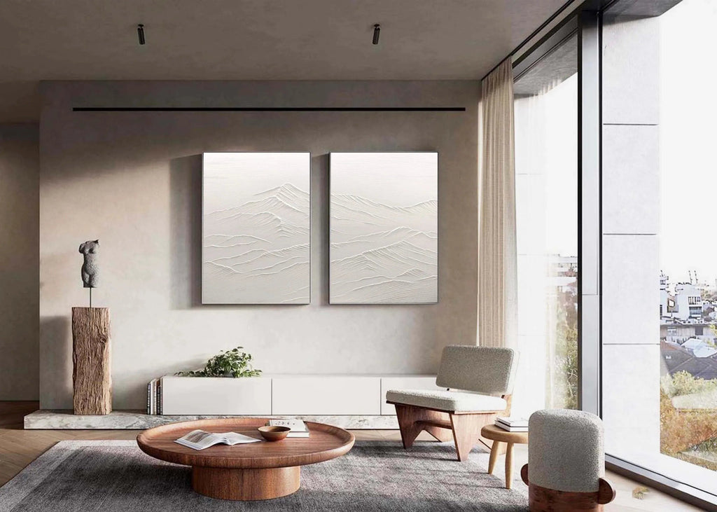 Ethereal Peaks Diptych SET OF 2-Wabi-Sabi Mountain Texture Wall Art