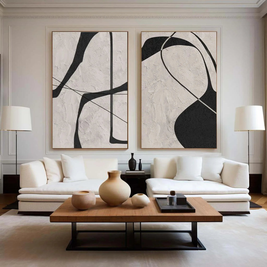 Balanced Curvature SET OF 2 - Modern Interior Minimalist Geometric Lines Wabi Sabi Style Vertical Wall Art