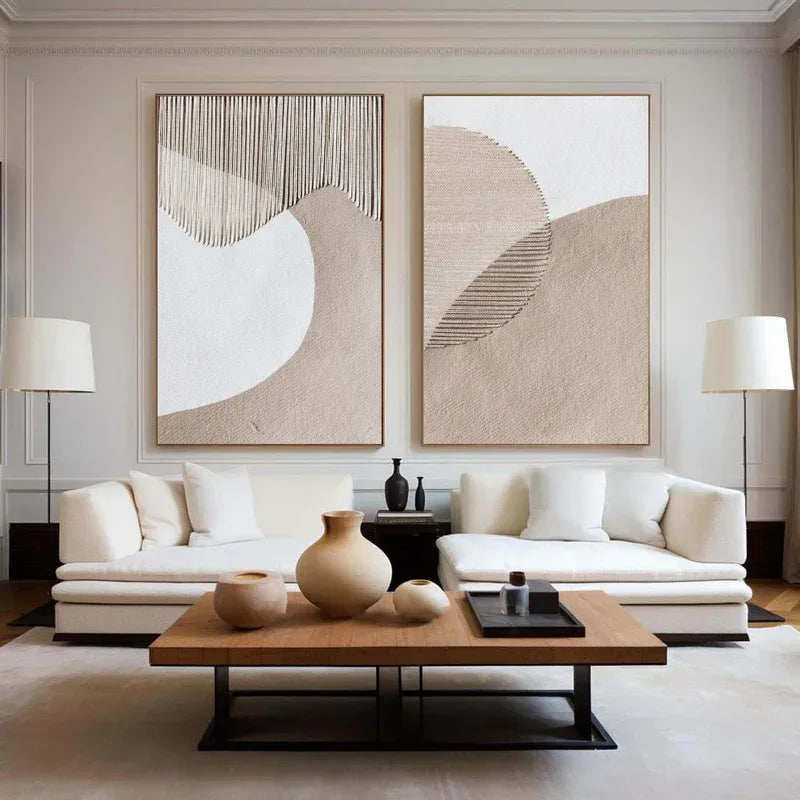 Duo of Curved Textures-Abstract Minimalist Dual Canvas Set with Textured Design SET OF 2